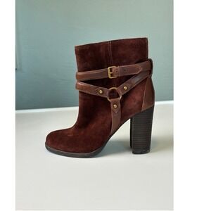 UGG Brown Suede Harness Ankle Boots Block Heel Size 8 Consign